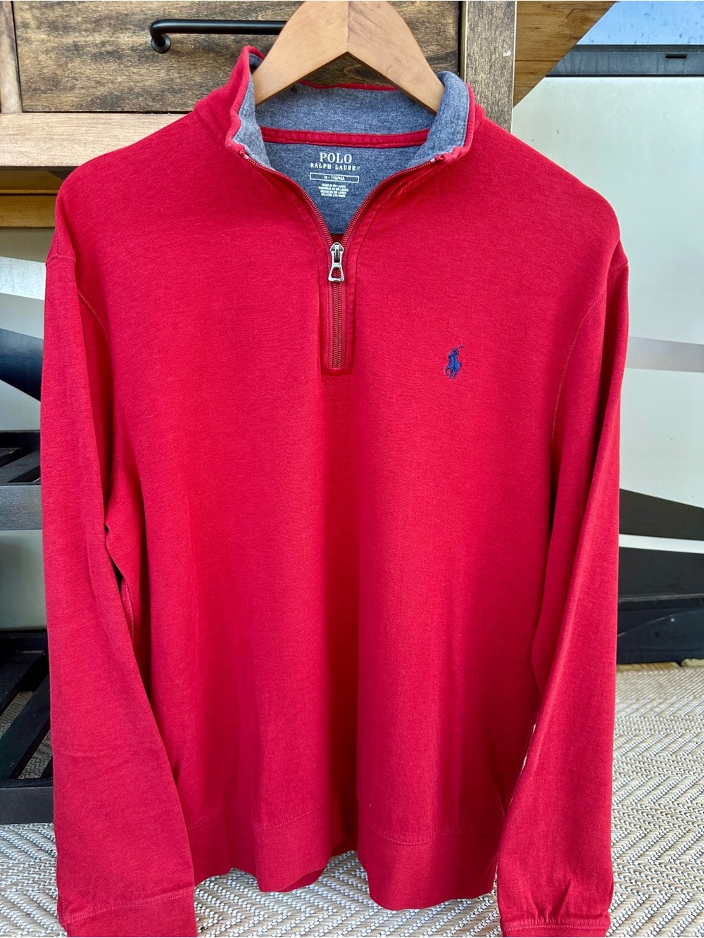 Polo by Ralph Lauren Red Zip-Neck Sweater with Navy Pony